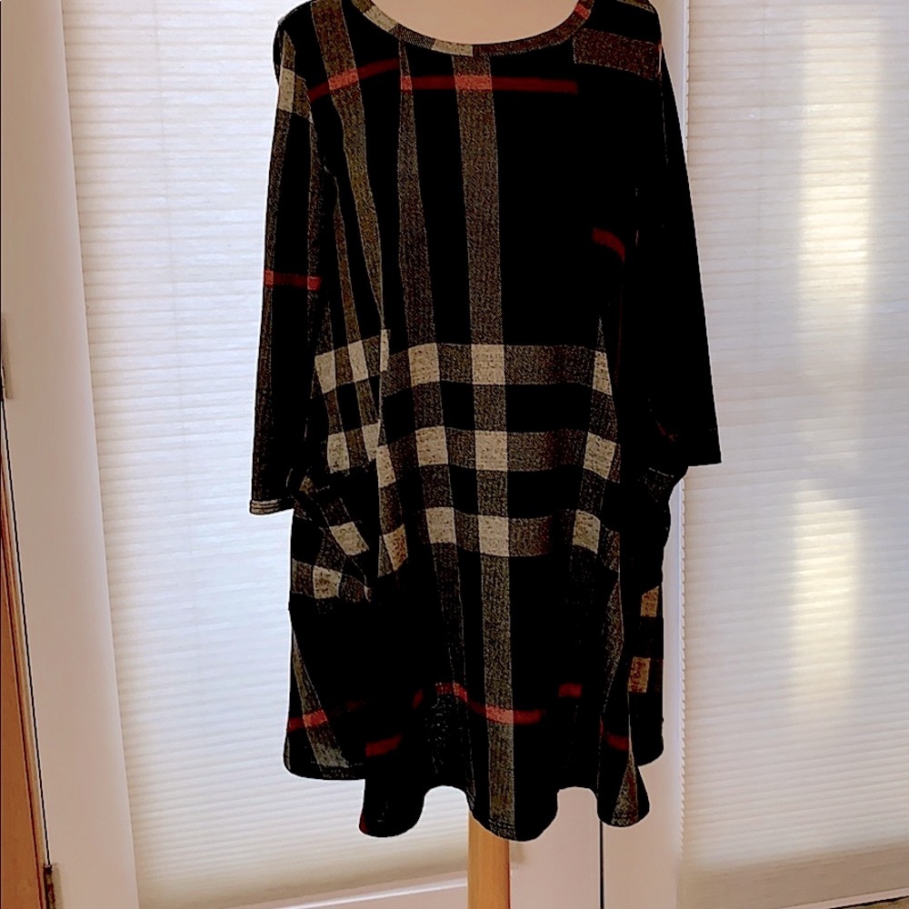 Tunic top, mock Burberry pattern.